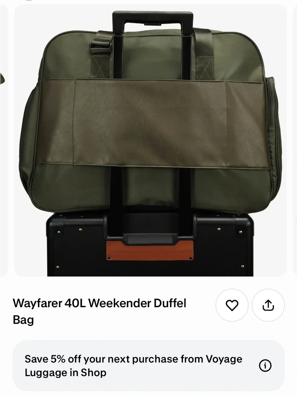 🧳 ELLE Wayfarer 40L Weekender Duffel Bag - Olive Green